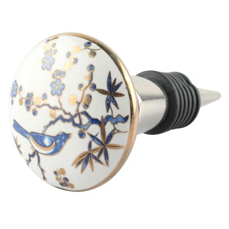 Slate Blue Bird Ceramic Floral Wine Stopper Online